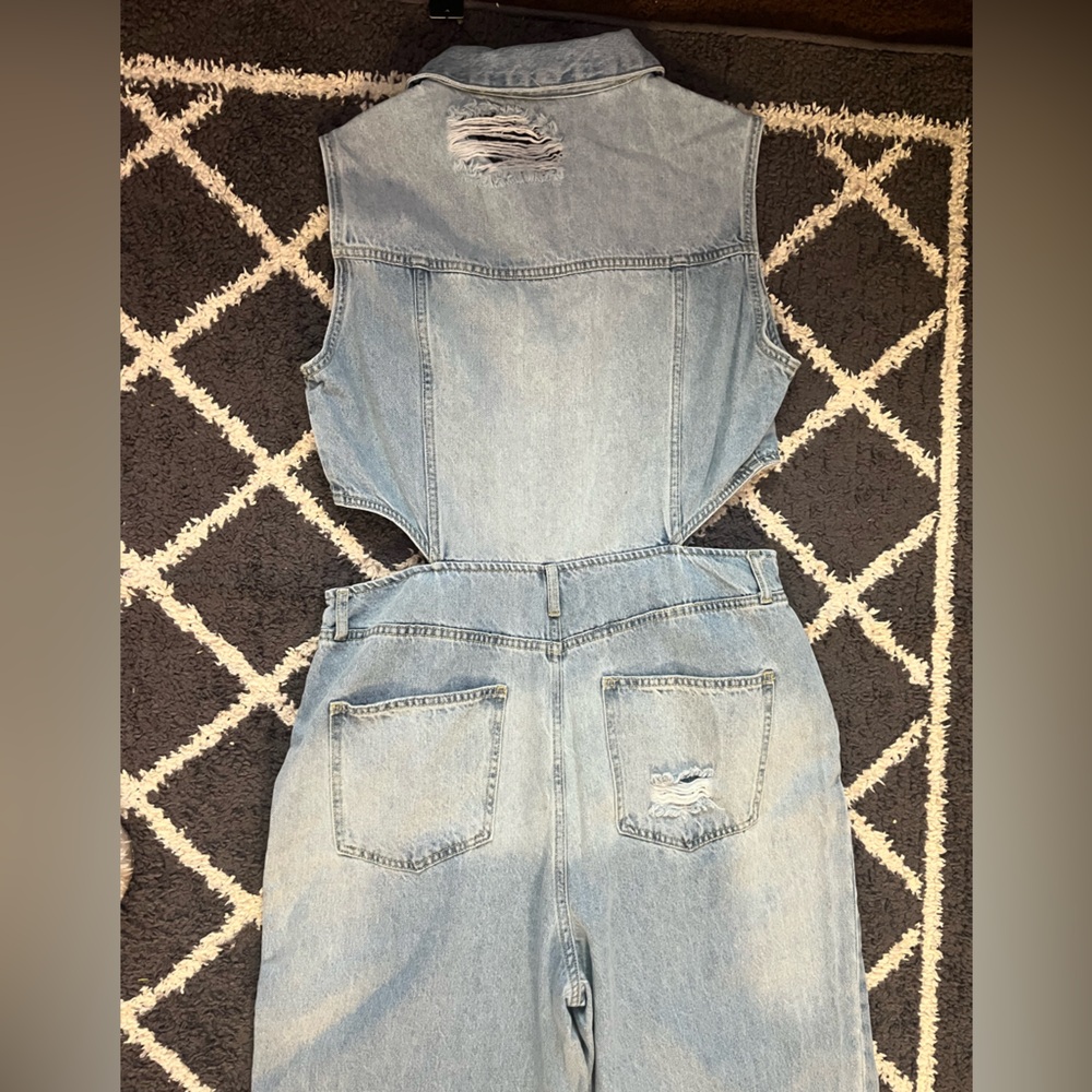 Fashion Nova Light Wash Cutout Denim Jumpsuit - Picture 10 of 10
